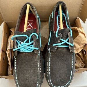 NWT- Women’s Twisted X Driving Moc/ Boat Shoe - Grey/Light Blue-WDM0098-Size 8.5